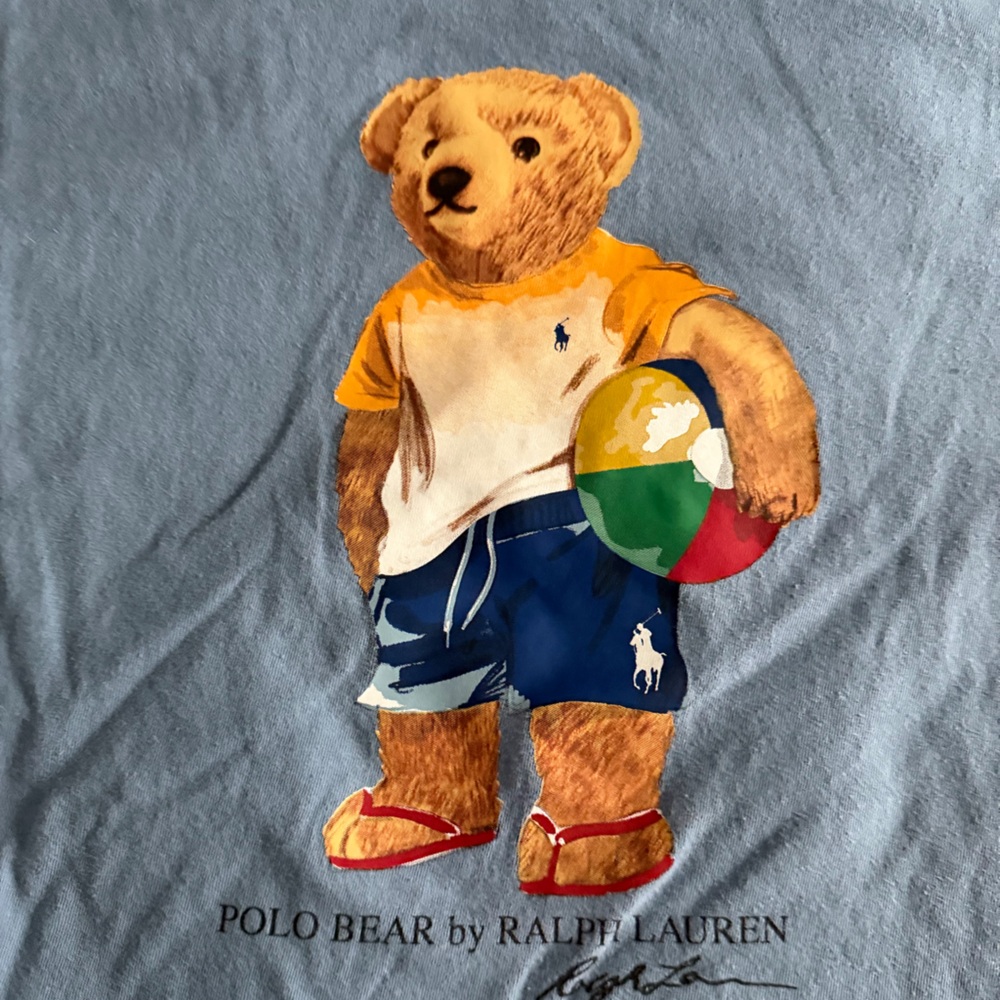 Ralph Lauren Big and Tall Polo Bear beach bear Light Blue tee Shirt - Picture 2 of 5